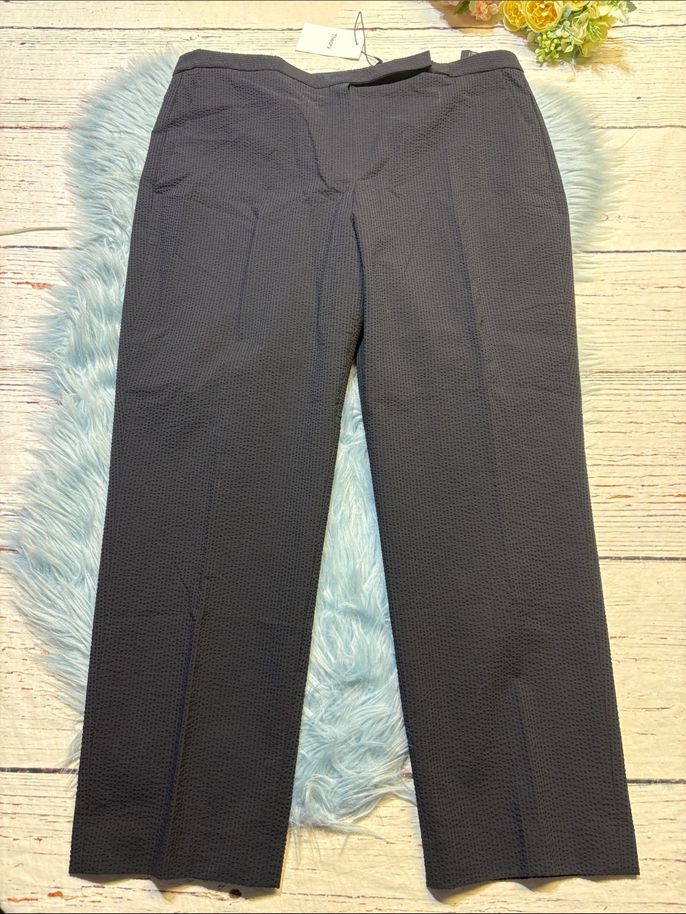 NWT Theory HW Slim Crop Navy Seersucker Suit Trouser Pants sz 14